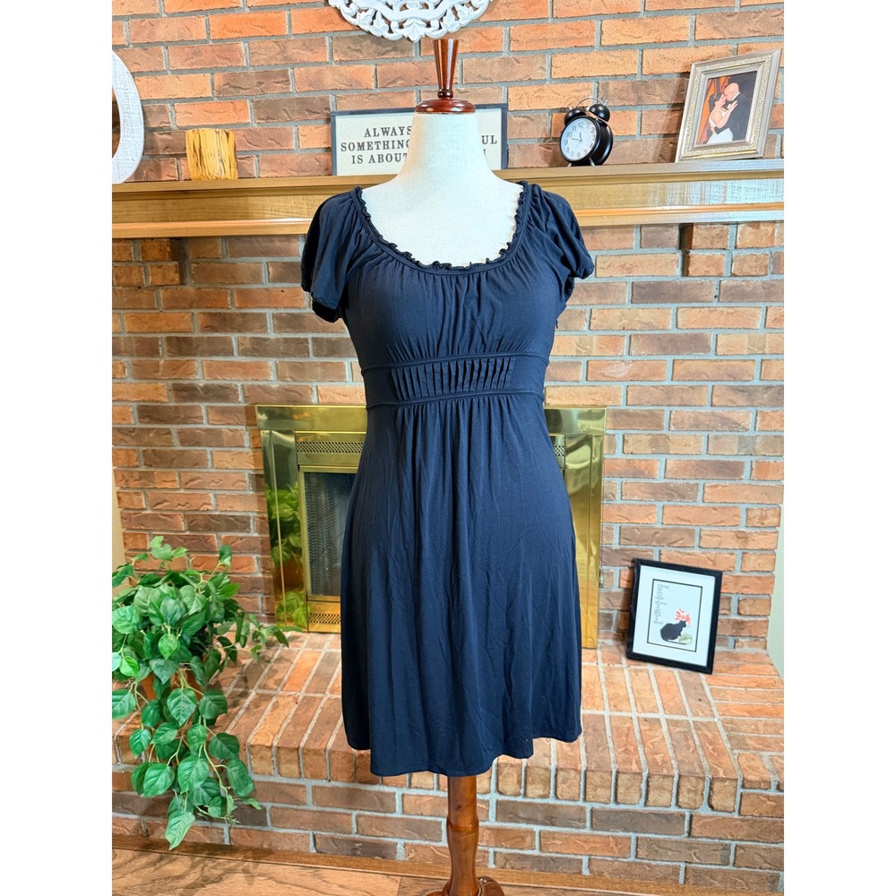 Ann Taylor LOFT Jersey Dress Women Black Empire Waist Ruffle Scoop Neck 6